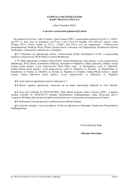 Uchwała Nr Xxxiii/215/2020 Rady Miasta Łańcuta