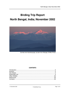 Birding Trip Report North Bengal, India; November 2002