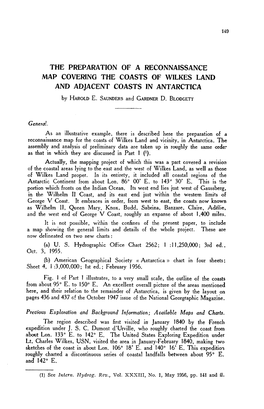 The Preparation of a Reconnaissance Map Covering the Coasts of Wilkes Land and Adjacent Coasts in Antarctica