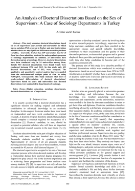 An Analysis of Doctoral Dissertations Based on the Sex of Supervisors: a Case of Sociology Departments in Turkey