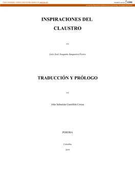 Inspiraciones Del Claustro Se Encuentra Compuesta Por Una Serie De Poemas Escritos Por El Bahiano Luís José Junqueira Freire Publicados En El Año 1855