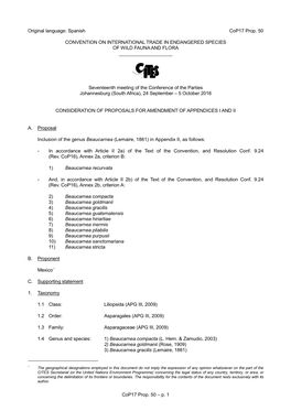 Propuesta De Enmienda Del Apéndice I O II Para La Cop16 De La CITES