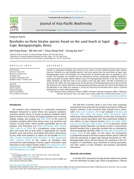 Boreholes on Three Bivalve Species Found on the Sand Beach at Sagot Cape, Baengnyeongdo, Korea
