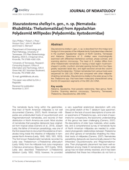 JOURNAL of NEMATOLOGY Stauratostoma Shelleyi N. Gen., N