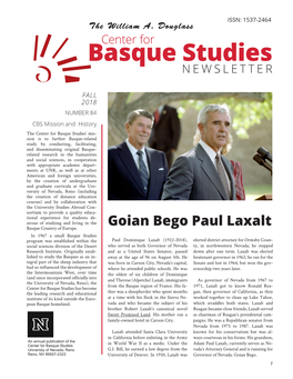 Basque Studies Newsletter ISSN: 1537-2464 the William A