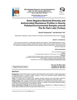 Gram Negative Bacterial Diversity and Antimicrobial Resistance Profiles in Heavily Polluted Environmental Samples Around the Sır Dam Lake (Turkey)