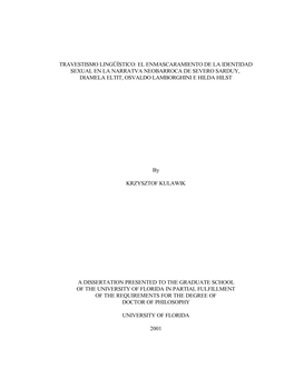 Travestismo Lingüístico: El Enmascaramiento De La Identidad Sexual En La Narratva Neobarroca De Severo Sarduy, Diamela Eltit, Osvaldo Lamborghini E Hilda Hilst