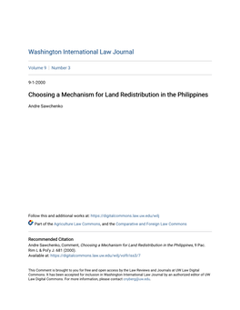 Choosing a Mechanism for Land Redistribution in the Philippines