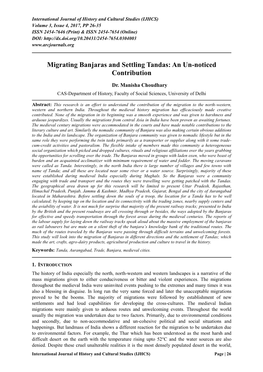 Migrating Banjaras and Settling Tandas: an Un-Noticed Contribution