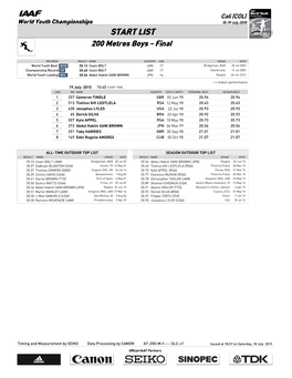 START LIST 200 Metres Boys - Final