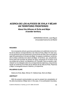 ACERCA DE LOS ALFOCES DE ÁVILA Y BÉJAR UN TERRITORIO FRONTERIZO About the Alfoces of Ávila and Béjar a Border Territory