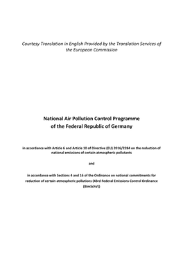 National Air Pollution Control Programme of the Federal Republic of Germany