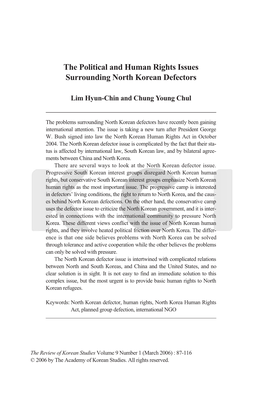 The Political and Human Rights Issues Surrounding North Korean Defectors