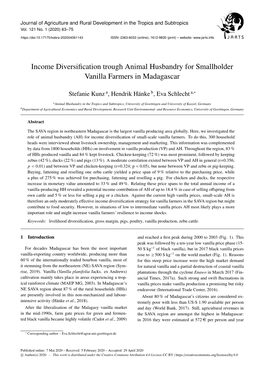 Income Diversification Trough Animal Husbandry for Smallholder Vanilla Farmers in Madagascar