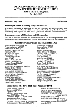 RECORD of the GENERAL ASSEMBLY of the UNITED REFORMED CHURCH in the United Kingdom 5- 9July1993