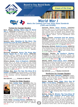 World War I Meets the Common Core and Texas State Standards (TEKS and CSCOPE) Fiction for Younger Readers Hartnett, Sonya