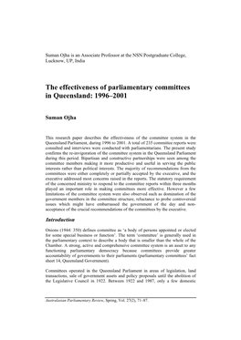 The Effectiveness of Parliamentary Committees in Queensland: 1996–2001