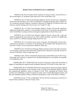 RESOLUTION SUPPORTING IH-14 CORRIDOR WHEREAS, the Port of Corpus Christi Authority of Nueces County, Texas