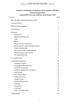 Residence and Kinship in Stonehouse, Gloucestershire, 1558-1804 Dataset Documentation Related Phd: University of Bristol, Janet