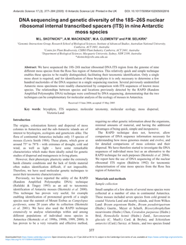 DNA Sequencing and Genetic Diversity of the 18S–26S Nuclear Ribosomal Internal Transcribed Spacers (ITS) in Nine Antarctic Moss Species M.L