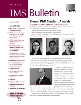 Brown Phd Student Awards Inaugural IMS Lawrence D