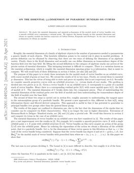 Arxiv:2001.04924V2 [Math.AG] 20 Apr 2021 Ako H Etrbnl En Osdrd Ups Httevec the That Suppose Considered