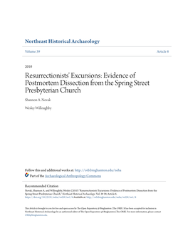 Resurrectionists' Excursions: Evidence of Postmortem Dissection from the Spring Street Presbyterian Church Shannon A