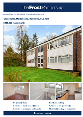 Greenfields, Maidenhead, Berkshire, SL6 1BB £215,000 (Leasehold)