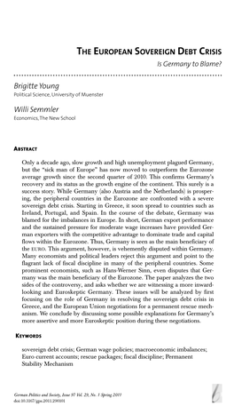 THE EUROPEAN SOVEREIGN DEBT CRISIS Brigitte Young Willi Semmler