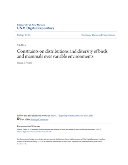 Constraints on Distributions and Diversity of Birds and Mammals Over Variable Environments Trevor S