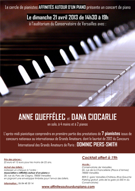 ANNE QUEFFÉLEC Et DANA CIOCARLIE En Solo, À 4 Mains Et À 2 Pianos