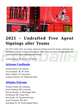 Undrafted Free Agent Signings Aller Teams