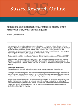 Middle and Late Pleistocene Environmental History of the Marsworth Area, South­Central England