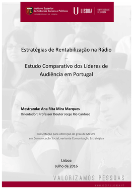 Estratégias De Rentabilização Na Rádio – Estudo Comparativo Dos Líderes De