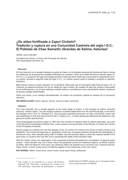¿De Aldea Fortificada a Caput Civitatis? Tradición Y Ruptura En Una Comunidad Castreña Del Siglo I D.C.: El Poblado De Chao S