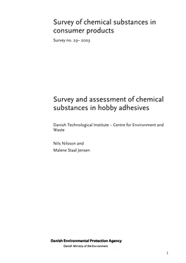 Survey and Assessment of Chemical Substances in Hobby Adhesives