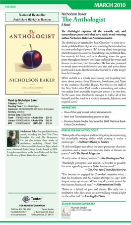 The Anthologist Captures All the Warmth, Wit, and Extraordinary Prose Style That Have Made Award-Winning Author Nicholson Baker an American Master