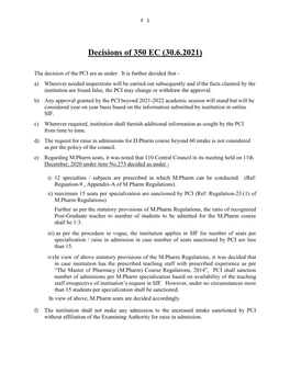 Decisions of 350 EC (30.6.2021)