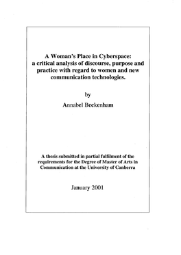 A Critical Analysis of Discourse, Purpose and Practice with Regard to Women and New Communication Technologies