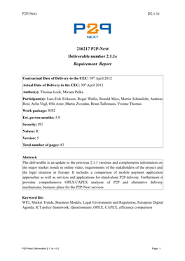 216217 P2P-Next Deliverable Number 2.1.1E Requirement Report