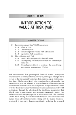 INTRODUCTION to VALUE at RISK (Var)