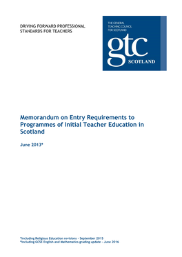 Memorandum on Entry Requirements to Programmes of Initial Teacher Education in Scotland