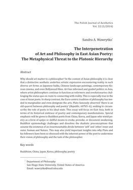 The Interpenetration of Art and Philosophy in East Asian Poetry: the Metaphysical Threat to the Platonic Hierarchy