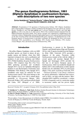 The Genus Xanthogramma Schiner, 1861 (Diptera: Syrphidae) in Southeastern Europe, with Descriptions of Two New Species