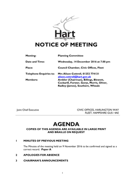 Notice of Meeting Agenda