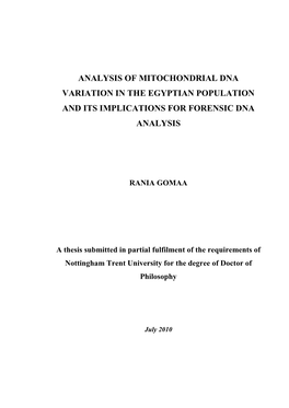 Analysis of Mitochondrial Dna Variation in the Egyptian Population and Its Implications for Forensic Dna Analysis