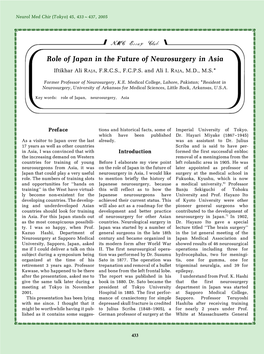 Role of Japan in the Future of Neurosurgery in Asia : 9 : 9 Iftikhar Ali RAJA, F.R.C.S., F.C.P.S
