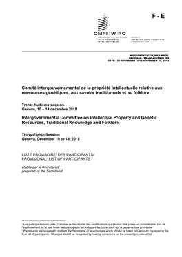 Comité Intergouvernemental De La Propriété Intellectuelle Relative Aux Ressources Génétiques, Aux Savoirs Traditionnels Et Au Folklore