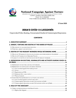 National Campaign Against Torture INDIA's COVID-19 LOCKDOWN