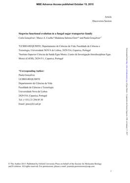 Stepwise Functional Evolution in a Fungal Sugar Transporter Family Carla Gonçalvesa, Marco A